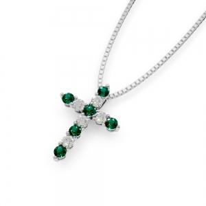 Aanika V. Emerald Diamond Cross Pendant-0.25 Ct. T.w. thumbnail 2