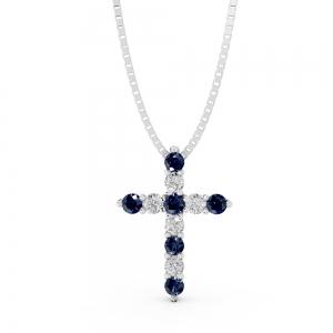 Aanika V. B. Sapphire Diamond Cross Pendant-0.25 Ct. T.W. In 14K White Gold