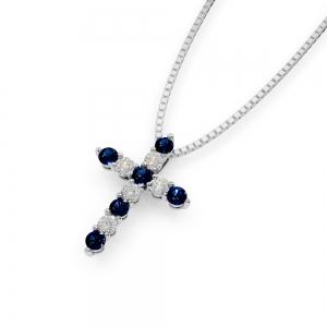 Aanika V. B. Sapphire Diamond Cross Pendant-0.25 Ct. T.w. thumbnail 2