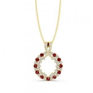 Aanika V. Ruby Diamond Circle Pendant-0.65 Ct. T.W. In 14K Yellow Gold
