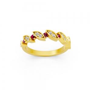 Aanika V. Ruby Diamond Marquise Band-0.15 Ct. T.W. In 14K Yellow Gold