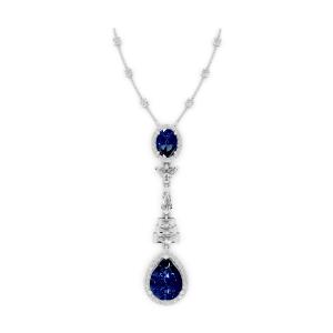 Ovani® Labgrown Diamond & Lab Sapphire Necklace 1.00 Ct. T.w. in 14K White Gold