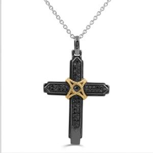 Link N Lock® Lab-grown Diamonds Black Plated Cross Pendant-0.75 Ct. T.w. in Sterling Silver