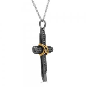 Link N Lock® Lab-grown Diamonds Black Plated Cross Pendant-0.75 Ct. T.w. thumbnail 2