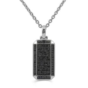 Link N Lock® Natural Treated Black Diamond Dog Tag Pendant-1.20 Ct. T.w. in Sterling Silver
