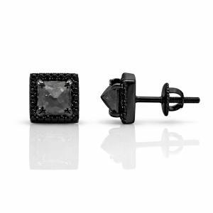 Link N Lock® Natural Treated Black Diamond Stud Earrings 1.95 Ct. T.w. in Black