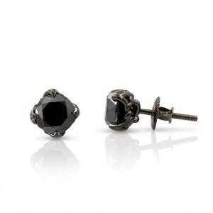 Link N Lock® Natural Treated Black Diamond Stud Earrings 3.35 Ct. T.w. in Black