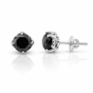 Link N Lock® Natural Treated Black Diamond Stud Earrings 3.35 Ct. T.w. in Sterling Silver