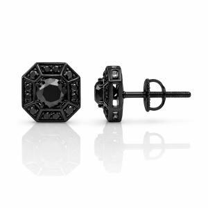 Link N Lock® Natural Treated Black Diamond Stud Earrings 1.60 Ct. T.w. in Black