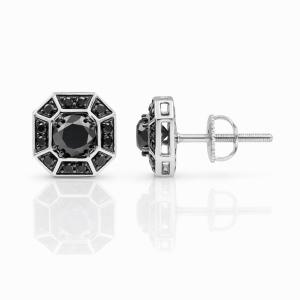 Link N Lock® Natural Treated Black Diamond Stud Earrings 1.60 Ct. T.w. in Sterling Silver