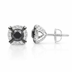 Link N Lock® Labgrown Diamond With Natural Treated Black Diamond Stud Earrings 1 Ct. T.w. in Sterling Silver