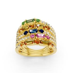 Aanika.V Multicolor Gemstones Band 0.75 ct.t.w In 14K Yellow Gold