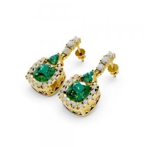 Aanika.v Lab-grown Diamonds & Lab Emerald Dangling Halo Earrings 0.50 Ct.t.w thumbnail 2