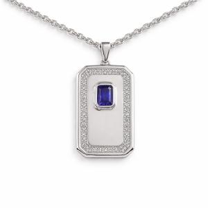Link N Lock® Labgrown Diamond With Lab Created Blue Sapphire Dog Tag Pendant 0.50 Ct. T.w. in Sterling Silver