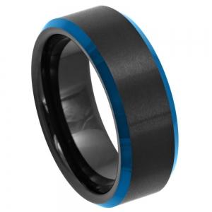 Black IP Tungsten Band with Blue IP Beveled Edge - 8MM Band