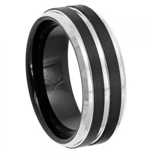 Pinstripe Black IP Plated Beveled Edge - 8MM Band