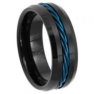 Black IP with Blue IP Plated Rope Inlay - 8MM Band