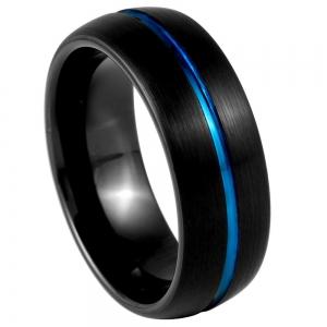 Dome Black IP Tungsten, Blue IP Center Groove - 8MM Band
